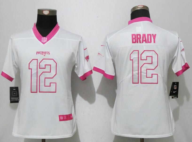 Women 2017 New England Patriots #12 Brady Matthews White Pink Stitched New Nike Elite Rush Fashion NFL Jersey->->Women Jersey